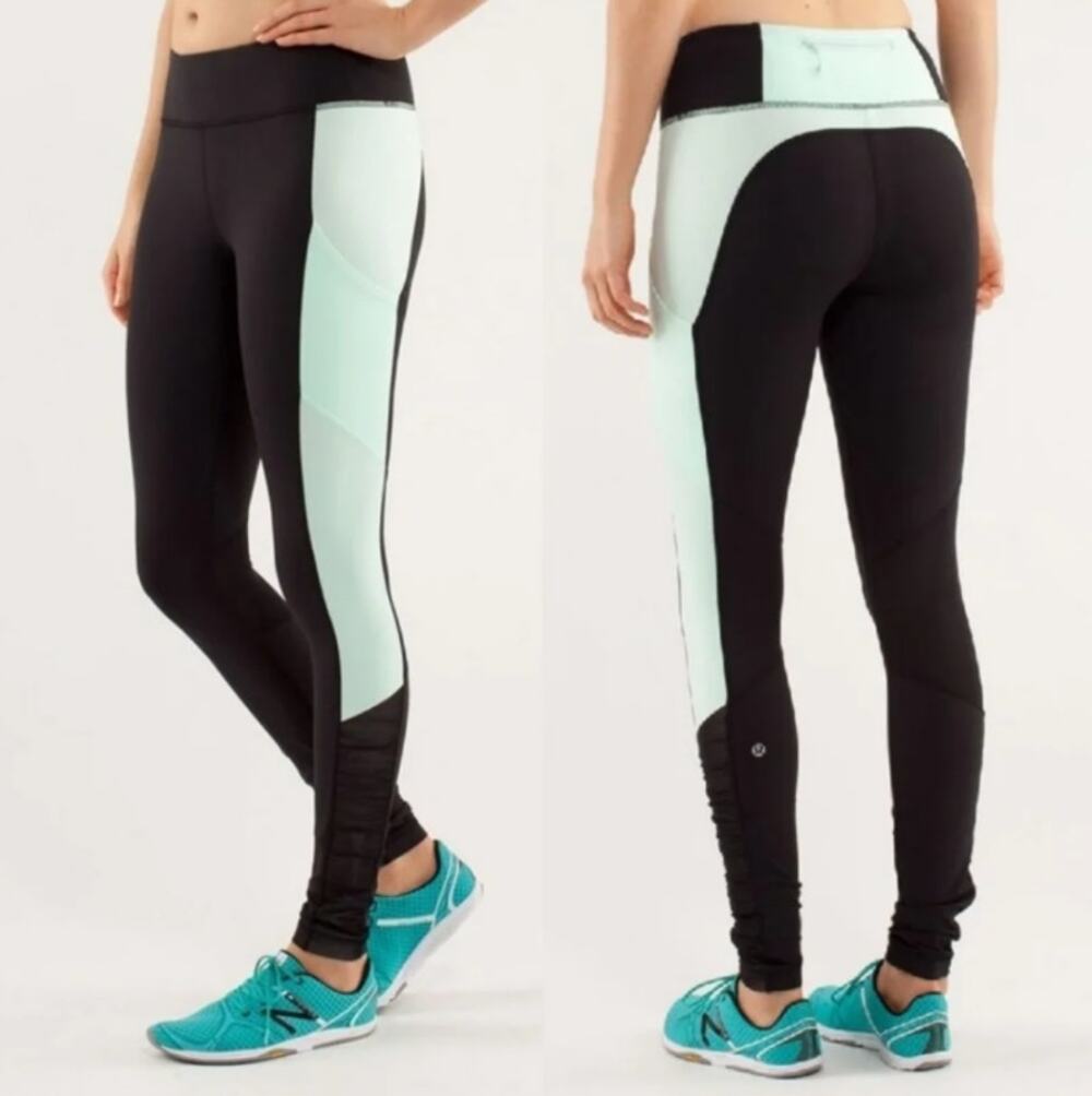 Lululemon Get Up And Glow Workout Leggings 4 in Black and Mint